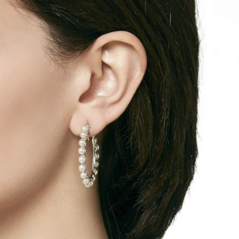 Pearl Hoop Earrings|Majorica Large Hoop Earrings Ada With Pearls