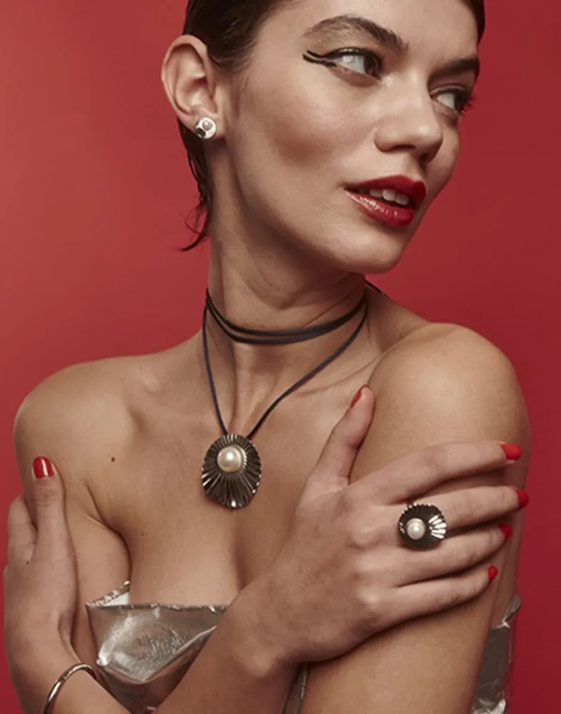 Large Pearl Rings|Majorica Large Le Palm Steel Ring With White Pearl