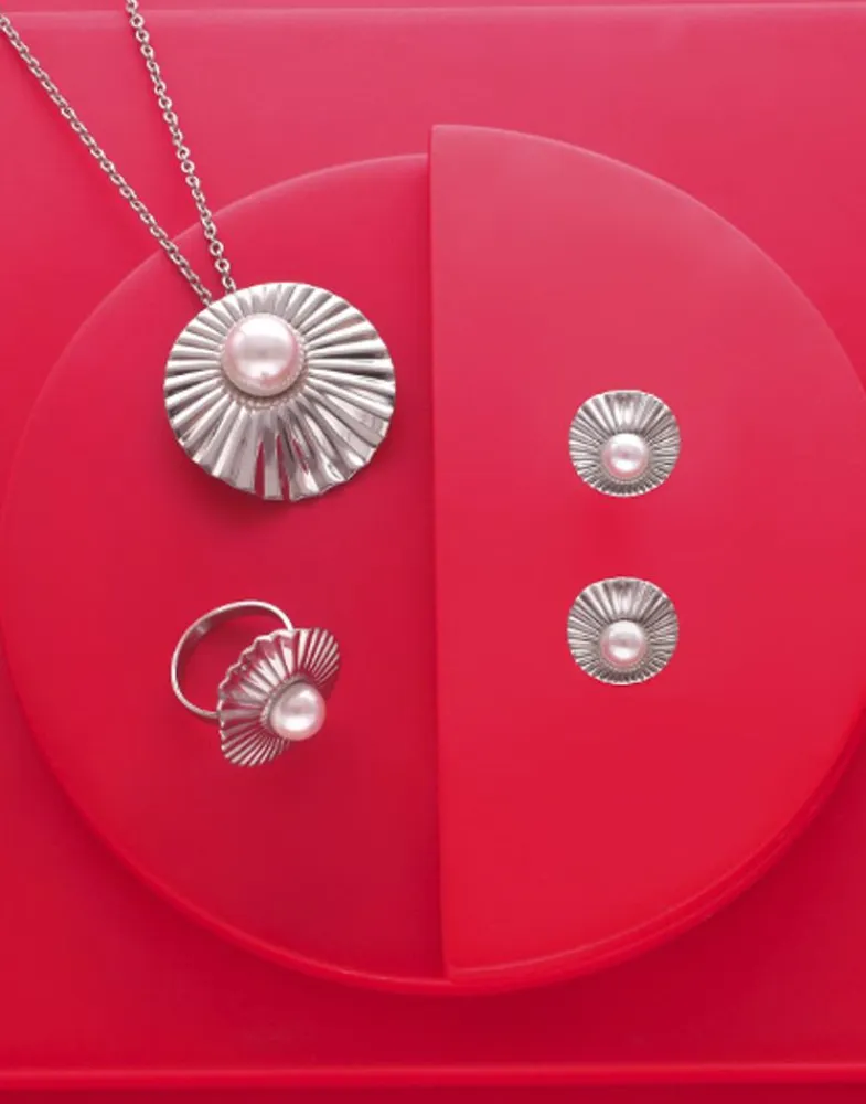 Large Pearl Rings|Majorica Large Le Palm Steel Ring With White Pearl