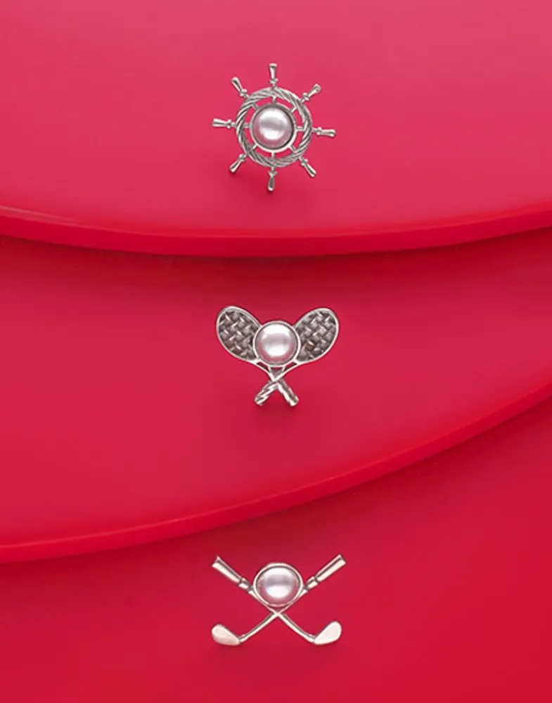 Pins|Majorica Le Club Golf Broach In Steel With A White Half Pearl