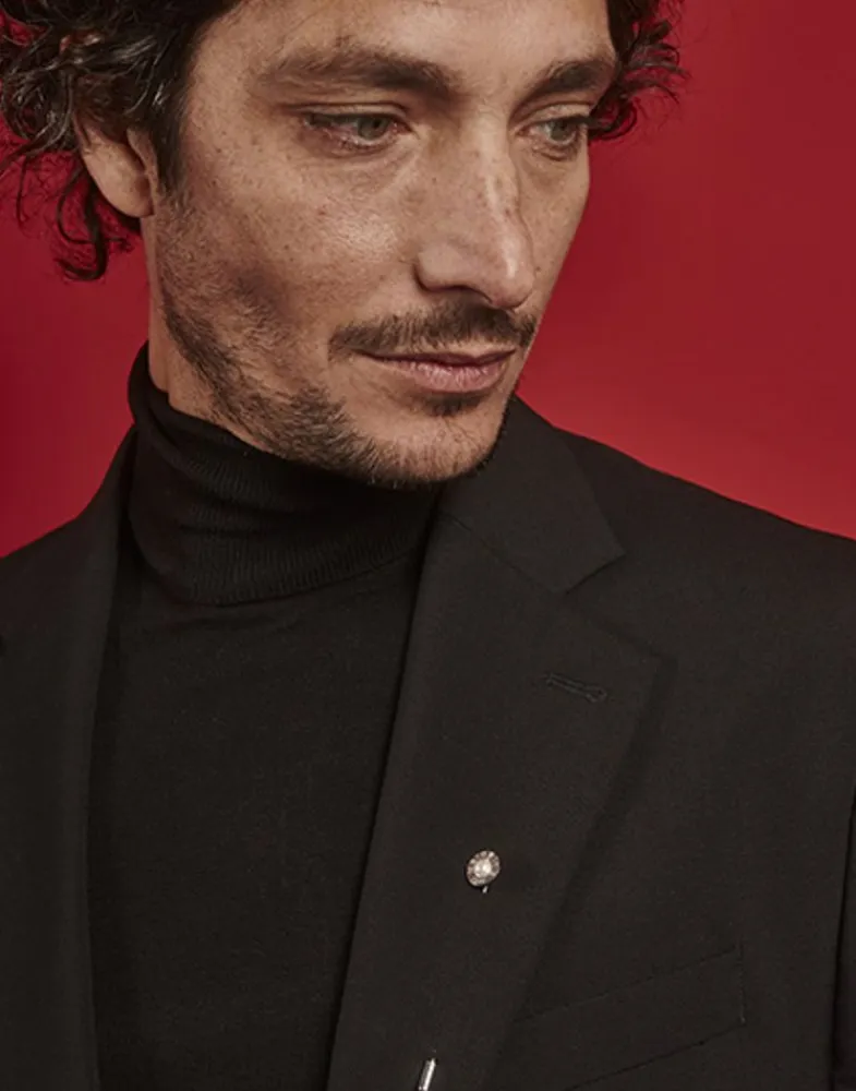Pins|Majorica Le Club Long Steel Broach With Logo And White Half Pearl