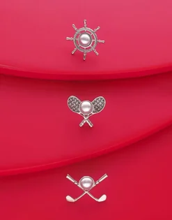 Pins|Majorica Le Club Sailing Broach In Steel With A White Half Pearl