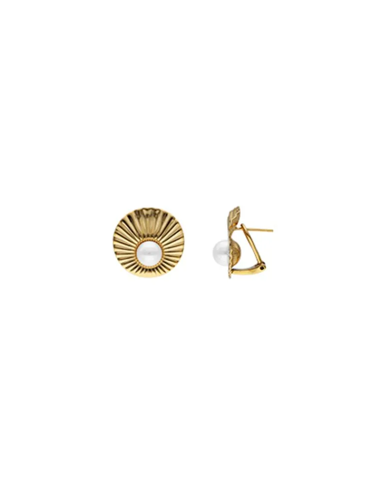 Short Earrings|Majorica Le Palm Pearl Gold-Steel Earrings With Omega Clasp