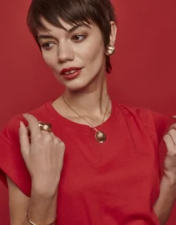 Short Earrings|Majorica Le Palm Pearl Gold-Steel Earrings With Omega Clasp