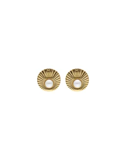Short Earrings|Majorica Le Palm Pearl Gold-Steel Earrings With Omega Clasp