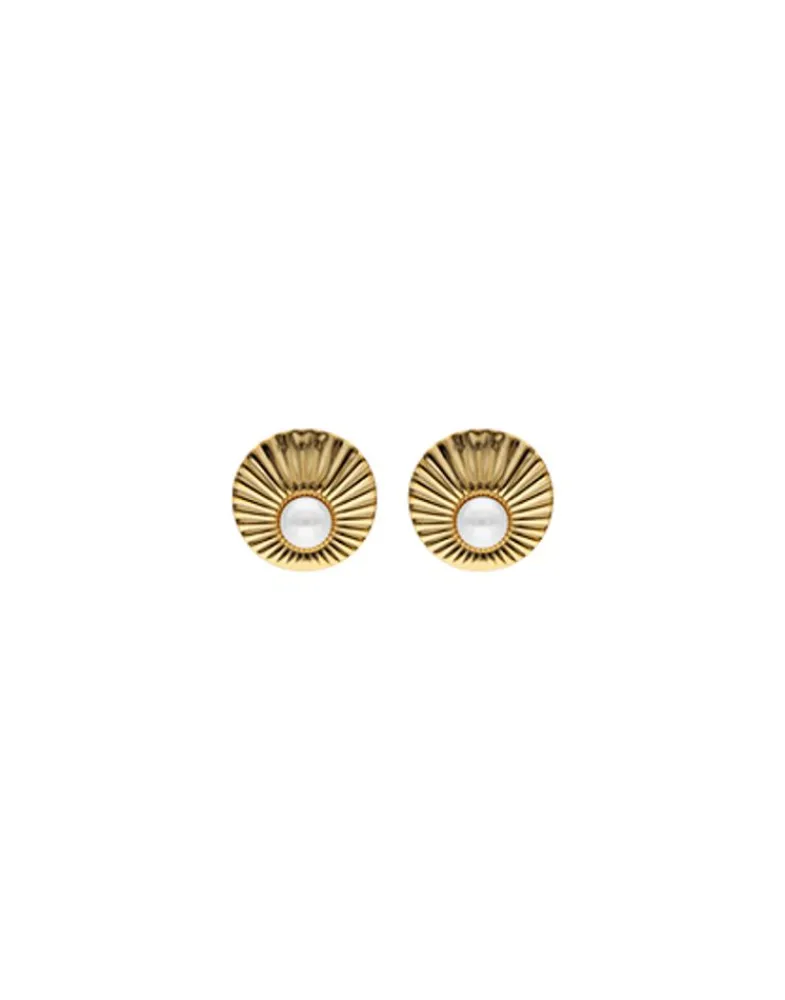 Short Earrings|Majorica Le Palm Pearl Gold-Steel Earrings With Omega Clasp