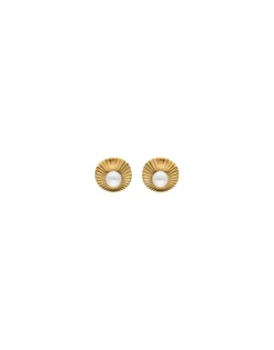Short Earrings|Majorica Le Palm Pearl Gold-Steel Short Earrings