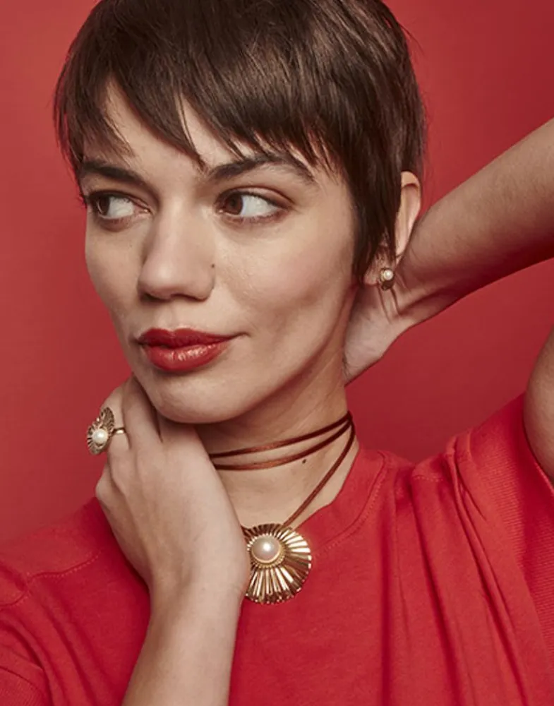 Short Earrings|Majorica Le Palm Pearl Gold-Steel Short Earrings
