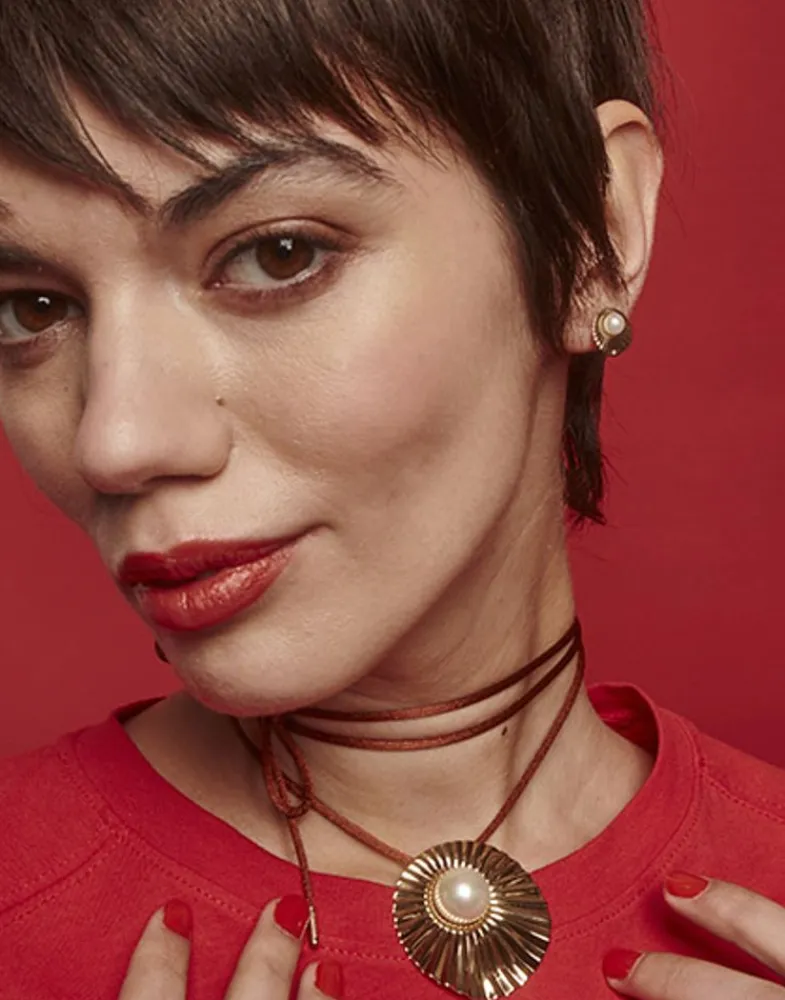 Short Earrings|Majorica Le Palm Pearl Gold-Steel Short Earrings