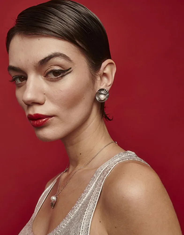 Short Earrings|Majorica Le Palm Pearl Steel Earrings With Omega Clasp