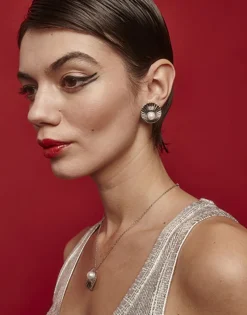Short Earrings|Majorica Le Palm Pearl Steel Earrings With Omega Clasp