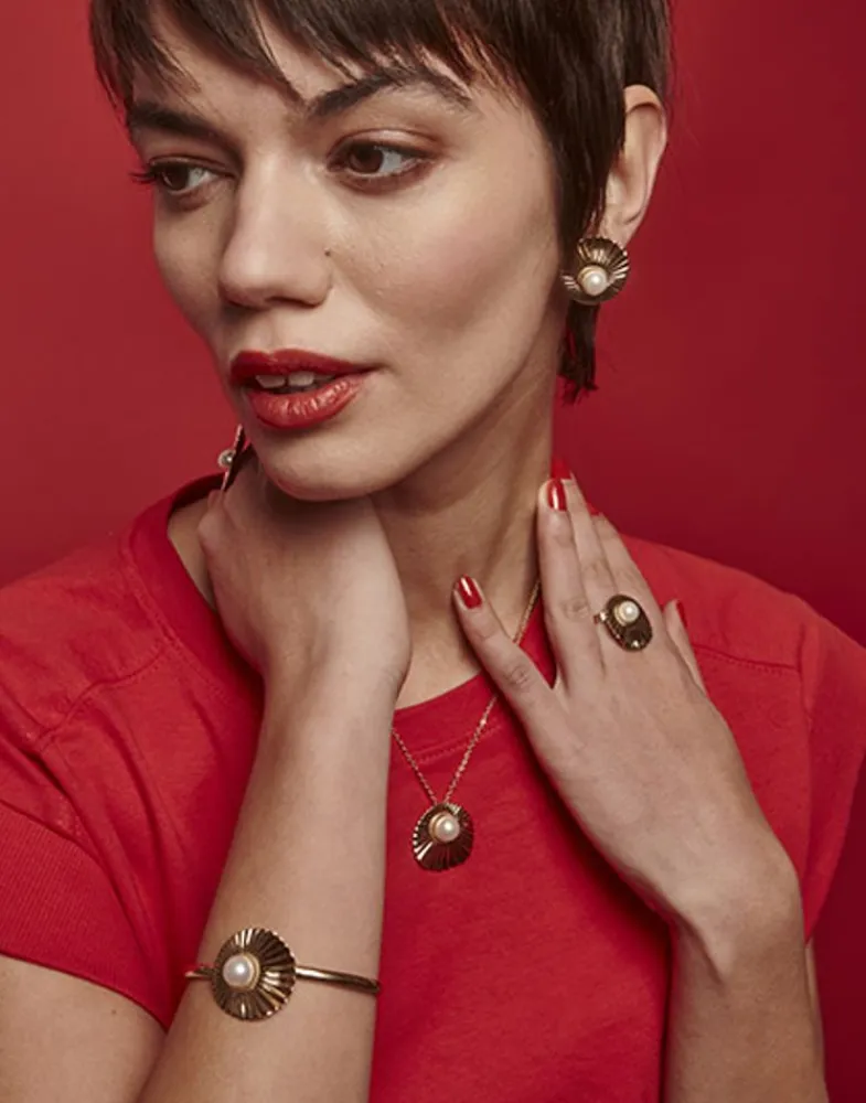 Pendants With Chain|Majorica Le Palm White Pearl Gold-Plated Steel Necklace