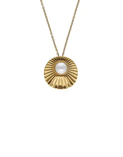 Pendants With Chain|Majorica Le Palm White Pearl Gold-Plated Steel Necklace