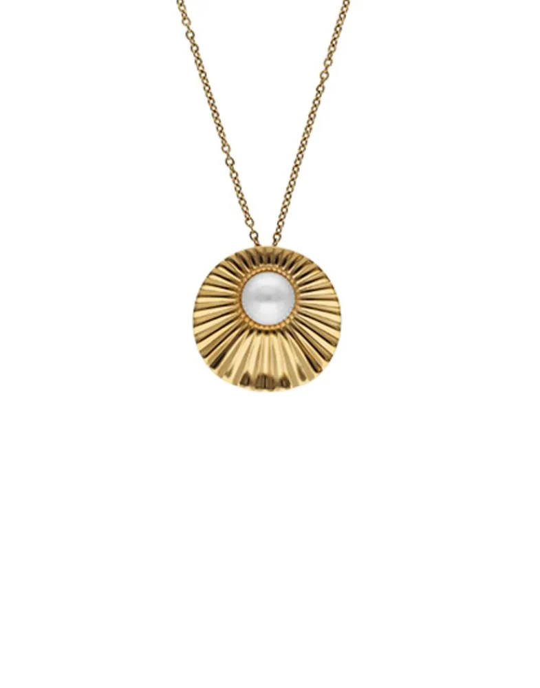 Pendants With Chain|Majorica Le Palm White Pearl Gold-Plated Steel Necklace