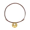 Pendants With Chain|Majorica Le Palm White Pearl Gold-Plated Steel Necklace With Brown Silk Cord