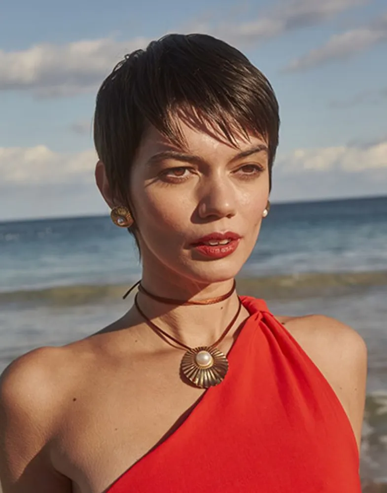 Pendants With Chain|Majorica Le Palm White Pearl Gold-Plated Steel Necklace With Brown Silk Cord