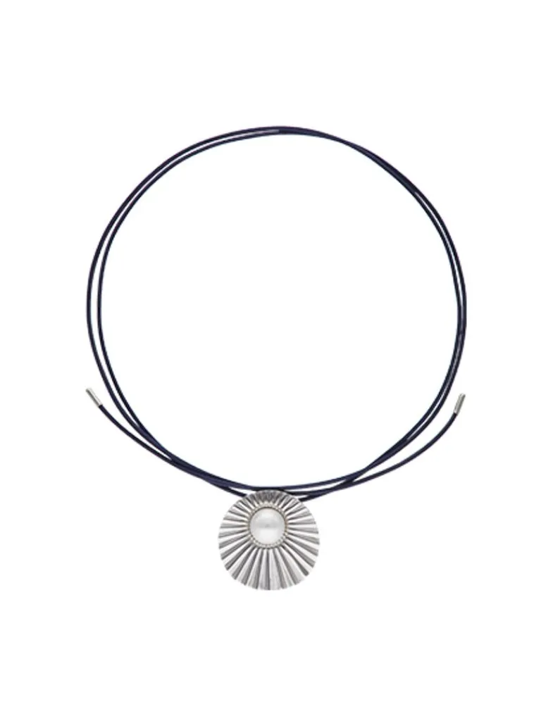 Pendants With Chain|Majorica Le Palm White Pearl Steel Necklace With Blue Silk Cord