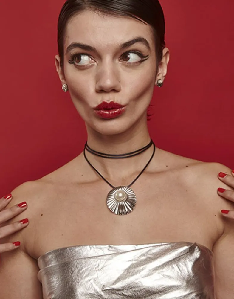 Pendants With Chain|Majorica Le Palm White Pearl Steel Necklace With Blue Silk Cord