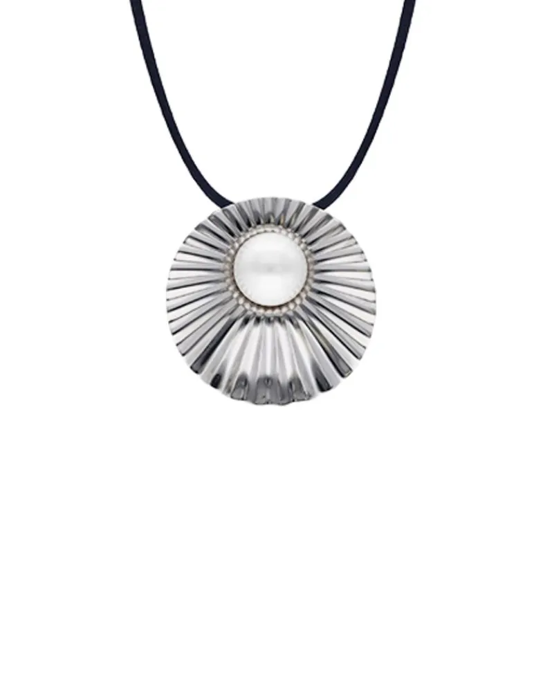 Pendants With Chain|Majorica Le Palm White Pearl Steel Necklace With Blue Silk Cord