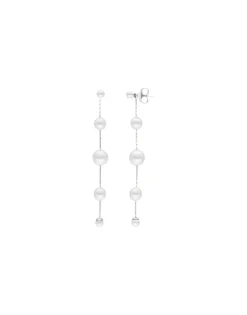 Pearl Drop Earrings|Majorica Long Dangle Earrings With Round Pearls