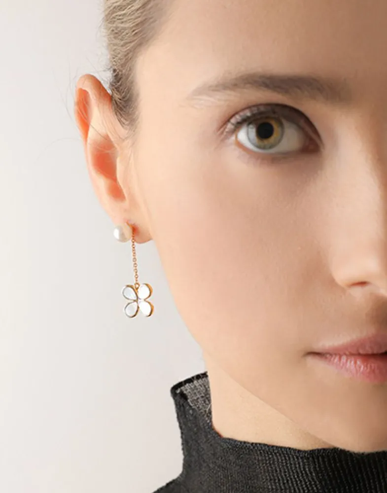 Pearl Drop Earrings|Majorica Long 2 In 1 Ayanti Earrings With A Round, White Pearl