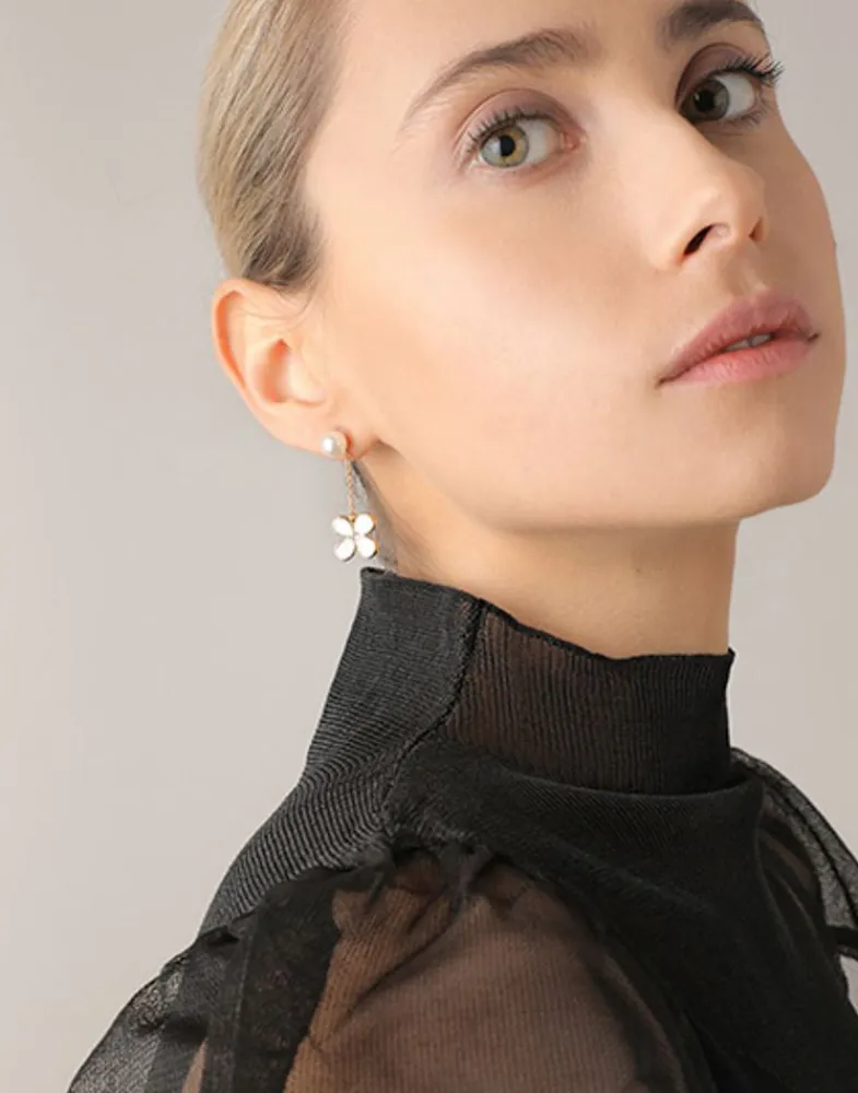 Pearl Drop Earrings|Majorica Long 2 In 1 Ayanti Earrings With A Round, White Pearl