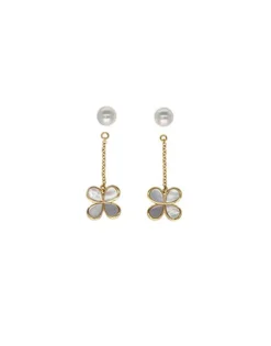 Pearl Drop Earrings|Majorica Long 2 In 1 Ayanti Earrings With A Round, White Pearl