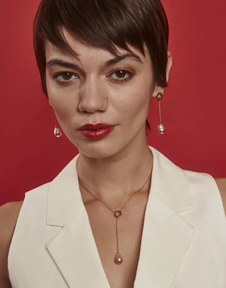 Pearl Drop Earrings|Majorica Long Luar Earrings With Ruby Red Gradient Baroque Pearls