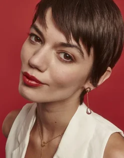 Pearl Drop Earrings|Majorica Long Luar Earrings With Ruby Red Gradient Baroque Pearls