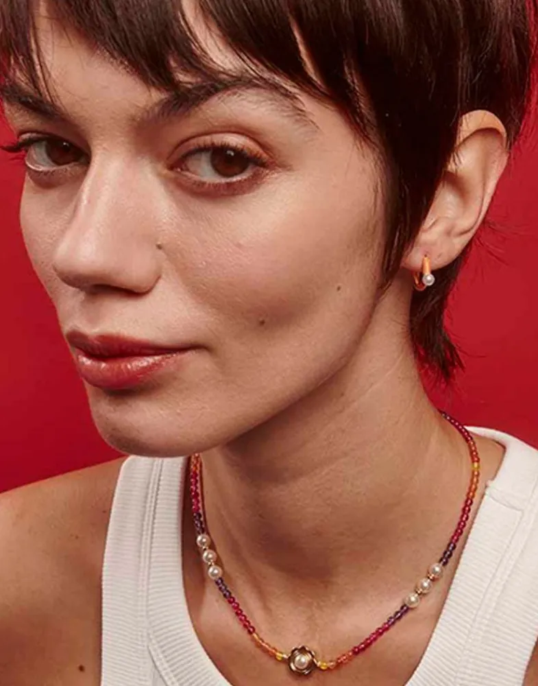 Pearl Hoop Earrings|Majorica Mini 4 Mm Color Pop Pearl Orange Hoop Earrings