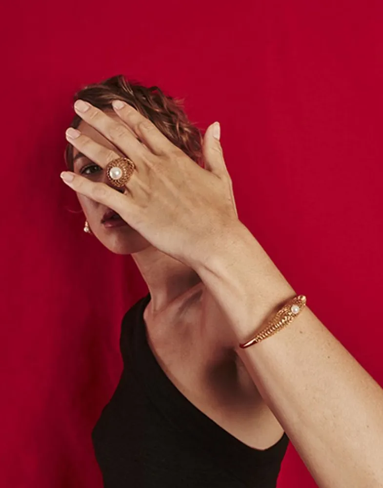 Large Pearl Rings|Majorica Openwork Etna Large Ring In Gold-Plated Silver
