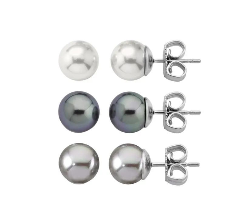 Pearl Stud Earrings|Majorica Pearl Earrings Set Lyra 8 Mm White, Gray, Nuage