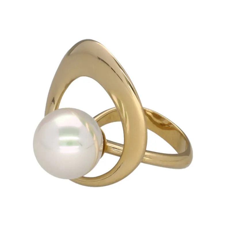 Large Pearl Rings|Majorica Petra Ring With Pearl In Gold Steel