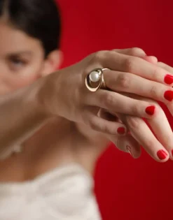 Large Pearl Rings|Majorica Petra Ring With Pearl In Gold Steel
