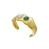 Bangle Bracelets|Majorica Rigid Feme Wide Bracelet With Pearls And Green Agates