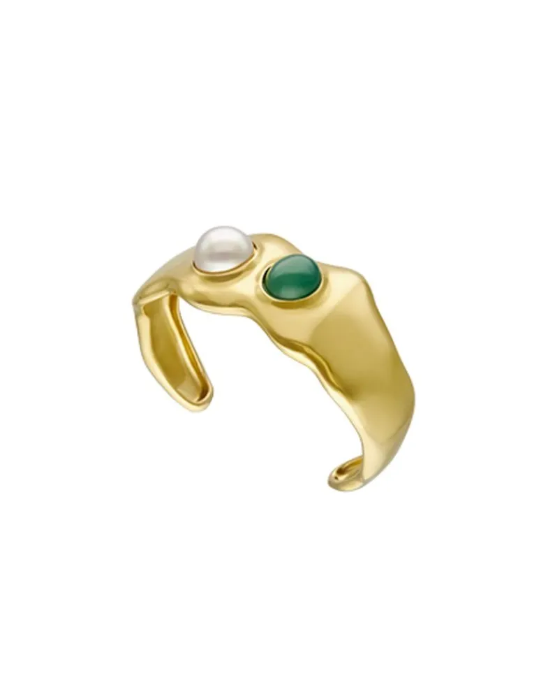 Bangle Bracelets|Majorica Rigid Feme Wide Bracelet With Pearls And Green Agates
