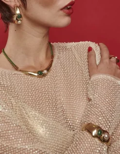 Bangle Bracelets|Majorica Rigid Feme Wide Bracelet With Pearls And Green Agates