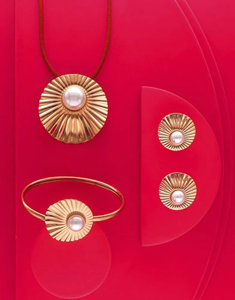 Bangle Bracelets|Majorica Rigid Le Palm Gold-Steel Bracelet With A White Pearl