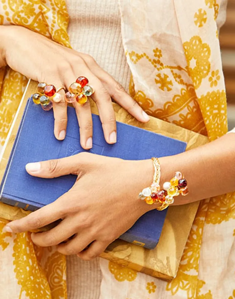 Large Pearl Rings|Majorica Ring Flower Corfu With Pearls And Murano Glass