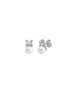 Bridal Earrings|Majorica Romance Earrings With A Round Pearl And Cubic Zirconias