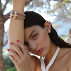 Bangle Bracelets|Majorica Rose Gold Plated Bracelet Tender Salmon Pearl