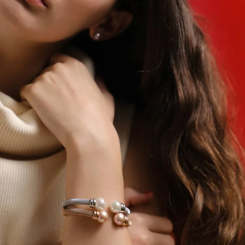 Bangle Bracelets|Majorica Rose Gold Plated Bracelet Tender Salmon Pearl