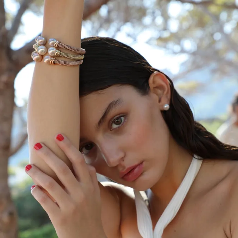 Bangle Bracelets|Majorica Rose Gold Plated Bracelet Tender Nuage Pearl