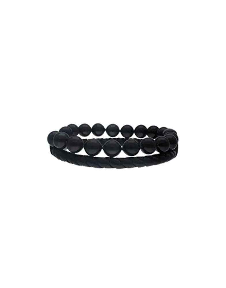 Chain Bracelets|Majorica Sailor Bracelet In Steel, Leather And Black Pearl 22Cm