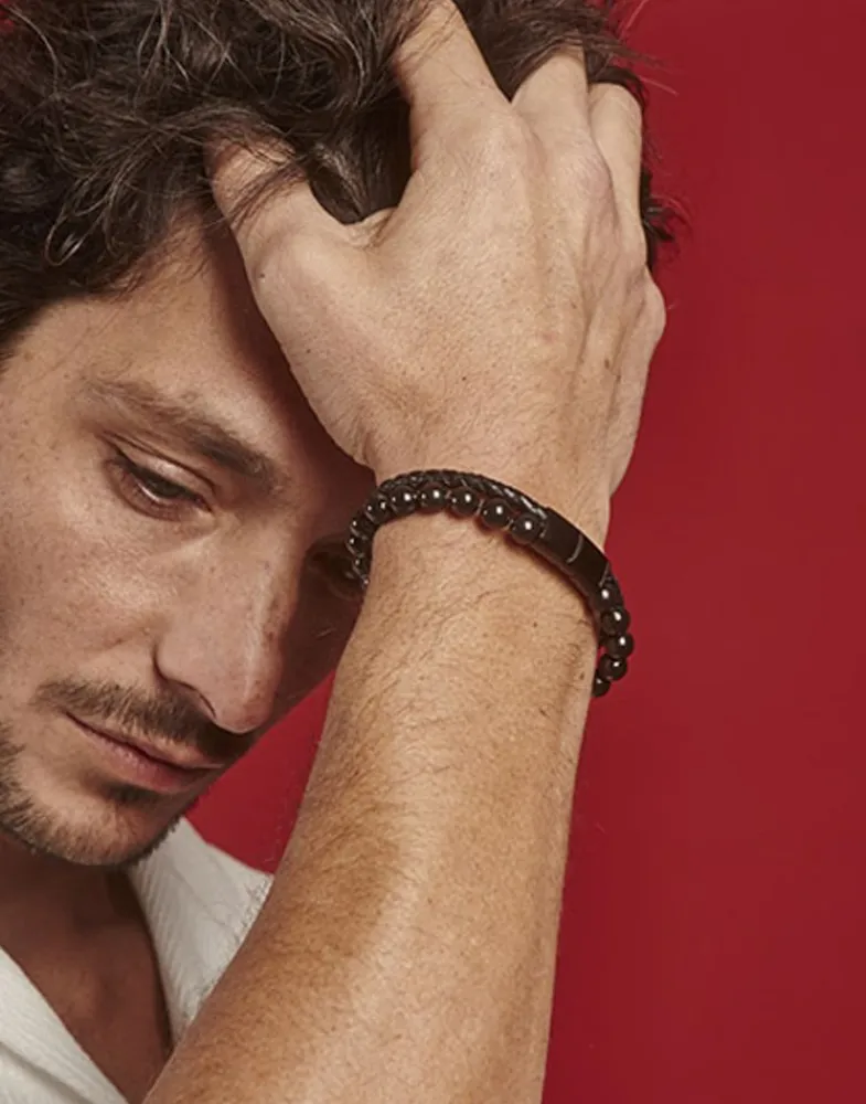 Chain Bracelets|Majorica Sailor Bracelet In Steel, Leather And Black Pearl 21Cm