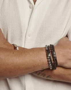 Chain Bracelets|Majorica Sailor Bracelet In Steel, Leather And Black Pearl 21Cm