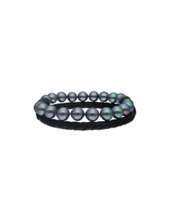 Leather Bracelets|Majorica Sailor Bracelet In Steel, Leather And Grey Pearl 21Cm