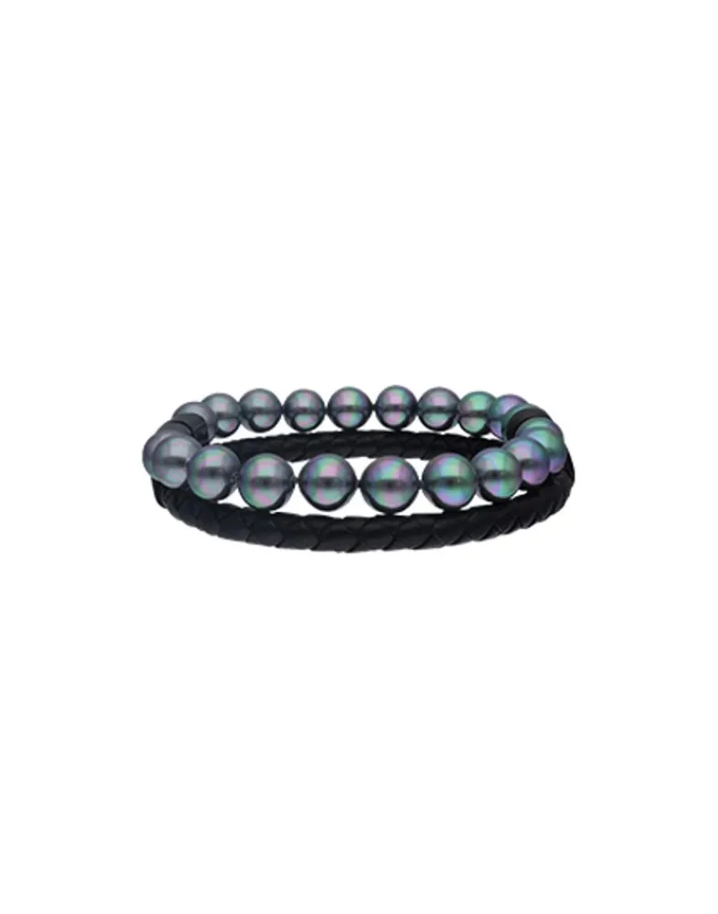 Leather Bracelets|Majorica Sailor Bracelet In Steel, Leather And Grey Pearl 22Cm