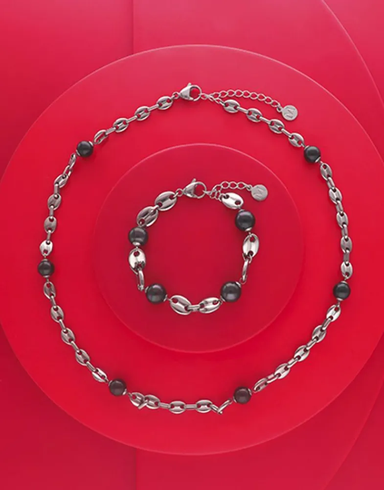 Man Necklaces|Majorica Sailor Chain Necklace In Steel And Black Pearls