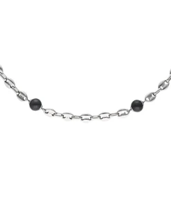 Man Necklaces|Majorica Sailor Chain Necklace In Steel And Black Pearls